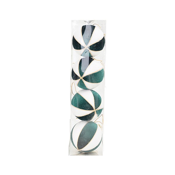 Bola de Natal de Veludo - Branco e Verde - 10cm  - 4 unidades - Cromus - Rizzo