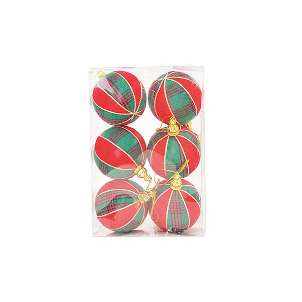 Bola de Natal de Veludo - Vermelho e Verde - 8cm  - 6 unidades - Cromus - Rizzo
