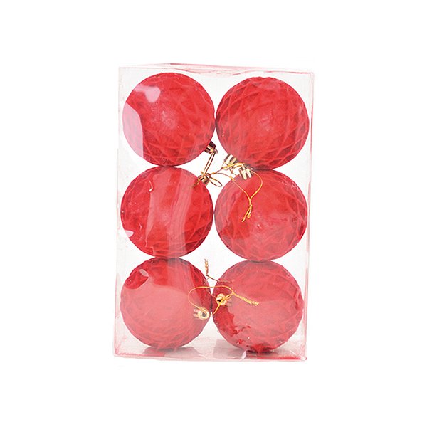 Bola de Natal de Veludo Trançada - Vermelho - 8cm  - 6 unidades - Cromus - Rizzo