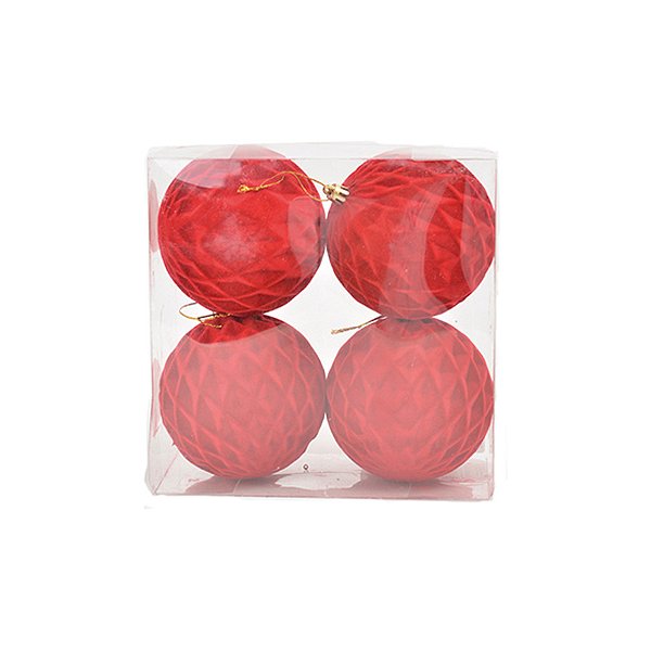 Bola de Natal de Veludo Trançada - Vermelho - 10cm  - 4 unidades - Cromus - Rizzo
