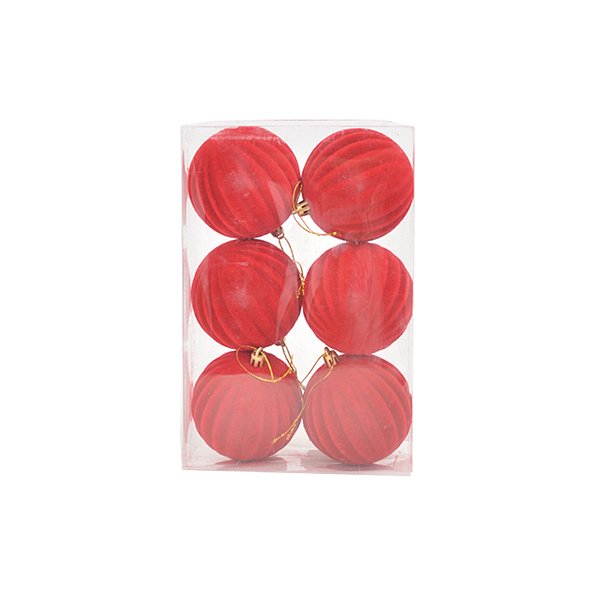 Bola de Natal de Veludo - Vermelho - 8cm  - 6 unidades - Cromus - Rizzo