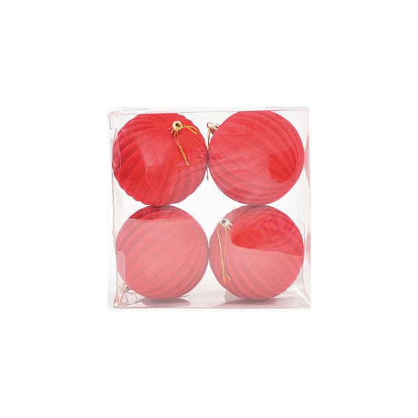 Bola de Natal de Veludo - Vermelho - 10cm  - 4 unidades - Cromus - Rizzo
