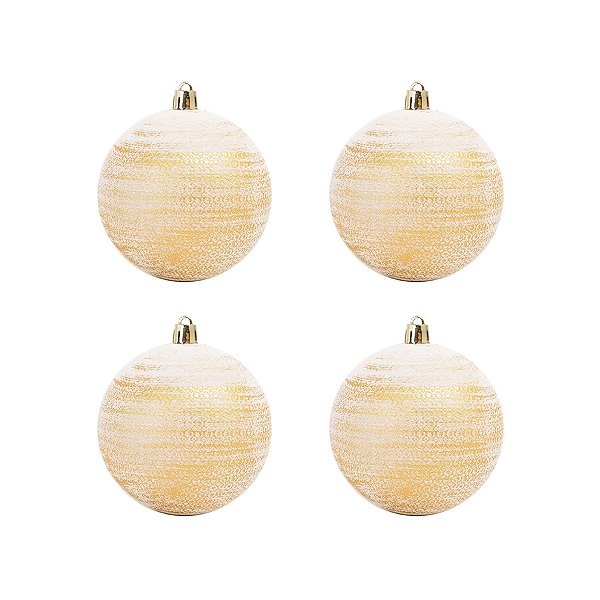 Bola de Natal Matte - Ouro e Branco - 10cm  - 4 unidades - Cromus - Rizzo