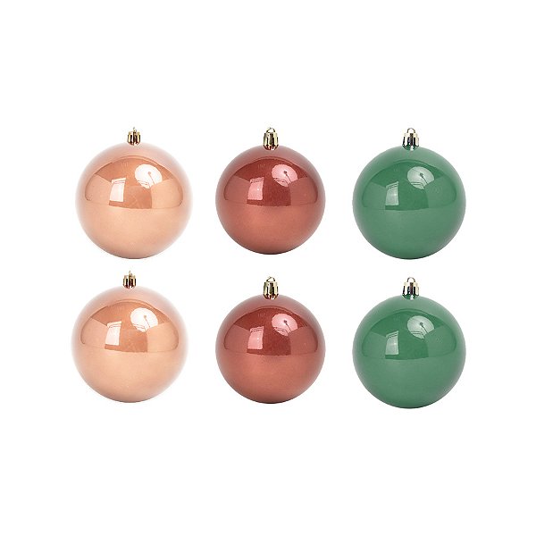 Bola de Natal Lisa - Champanhe, Marrom e Verde - 8cm  - 6 unidades - Cromus - Rizzo