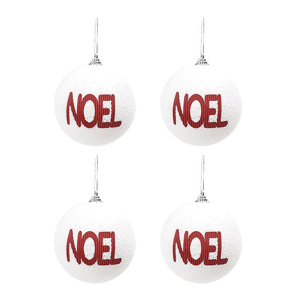 Bola de Natal Decorada - Noel Branco e Vermelho - 10cm  - 4 unidades - Cromus - Rizzo