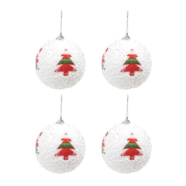 Bola de Natal Decorada - Árvore Colorida - 10cm  - 4 unidades - Cromus - Rizzo