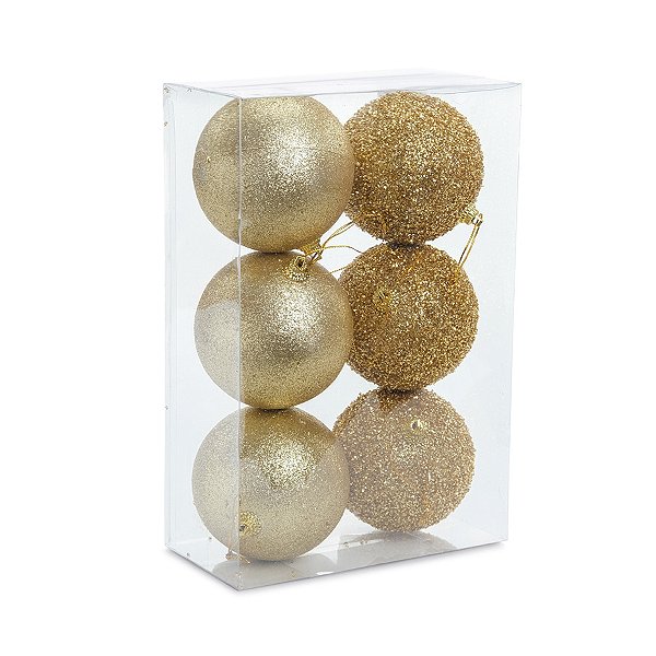 Bolas de Natal Glitter - Ouro - 8cm  - 6 unidades - Cromus - Rizzo
