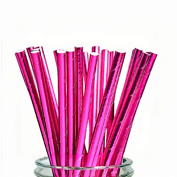 Canudo de Papel Metalizado - Pink - 25 unidades - Rizzo