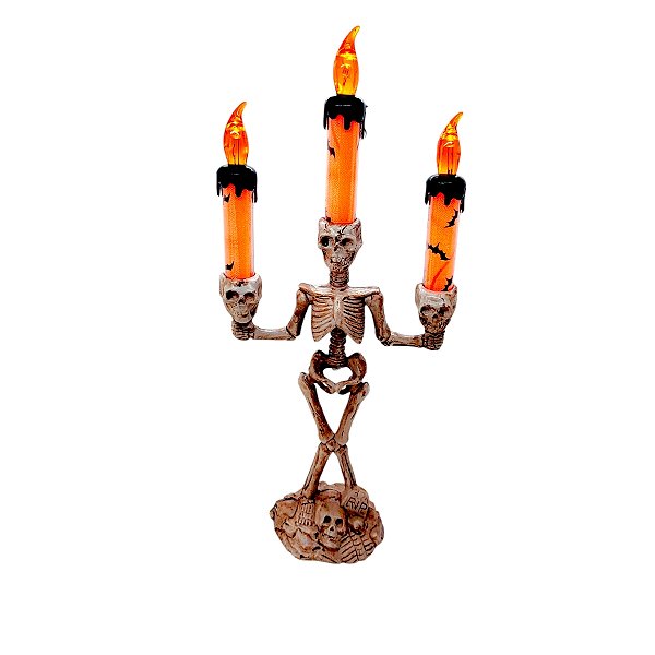 Candelabro de Halloween com Vela Led - Laranja - 35x9cm - 1 unidade - Rizzo - Rizzo