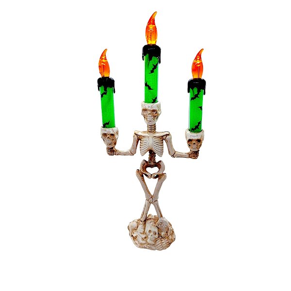 Candelabro de Halloween com Vela Led - Verde - 35x9cm - 1 unidade - Rizzo - Rizzo