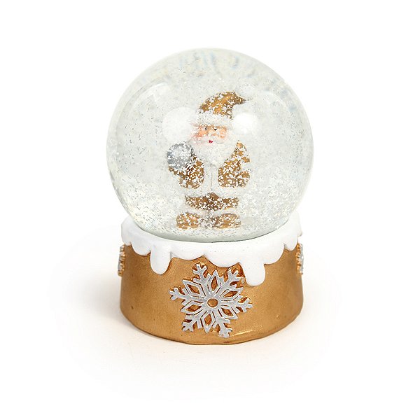 Enfeite Decorativo de Natal - Globo de Neve com Papai Noel - Ouro e Branco - 8cm - 1 unidade - Cromus - Rizzo