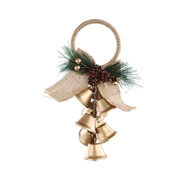 Enfeite para Pendurar Natal - Sino Guirlanda Ouro - 25cm  - 1 unidade - Cromus - Rizzo