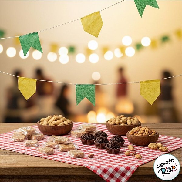 Bandeirinha de Festa Junina de Papel Seda 10 Metros - Verde e Amarela Ref. 23 E 22 - Real Seda - Rizzo