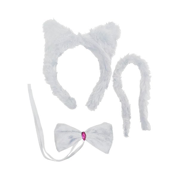 Kit Fantasia Carnaval - Gatinha Pelúcia Branco - 1 unidade - Rizzo