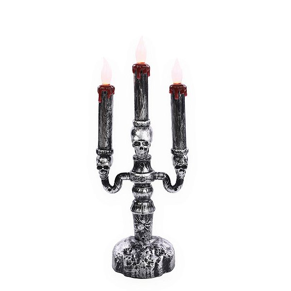 Candelabro de Halloween - Caveiras com Vela Led - 31x12cm - 1 unidade - Cromus - Rizzo
