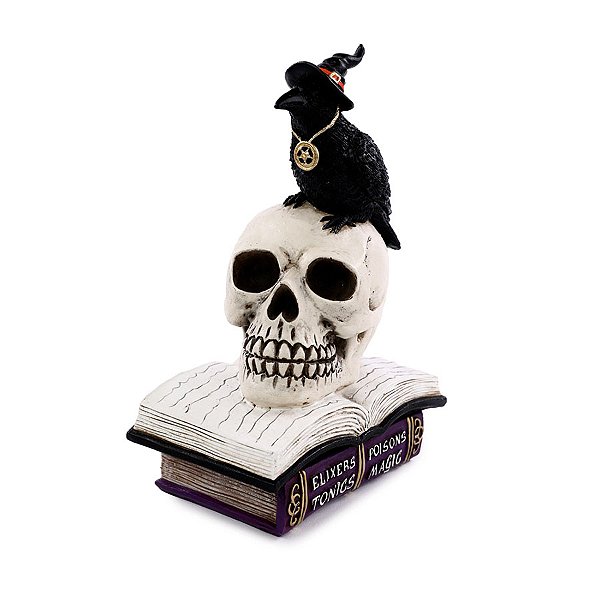 Enfeite de Halloween de Resina - Corvo com Livro - 9x14x21cm - 1 unidade - Cromus - Rizzo