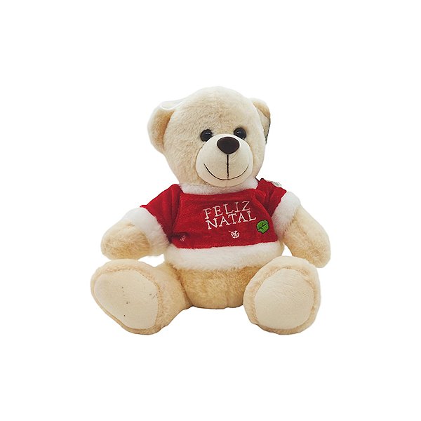 Urso de Pelúcia Branco Feliz Natal - 23cm - 1 unidade - Rizzo