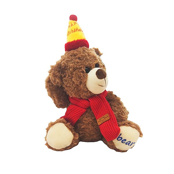 Urso de Pelúcia Marrom Claro com Chapéu - 24cm - 1 unidade - Rizzo