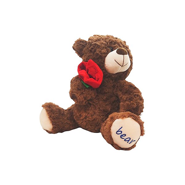 Urso de Pelúcia Marrom Escuro com Flor - 24cm - 1 unidade - Rizzo