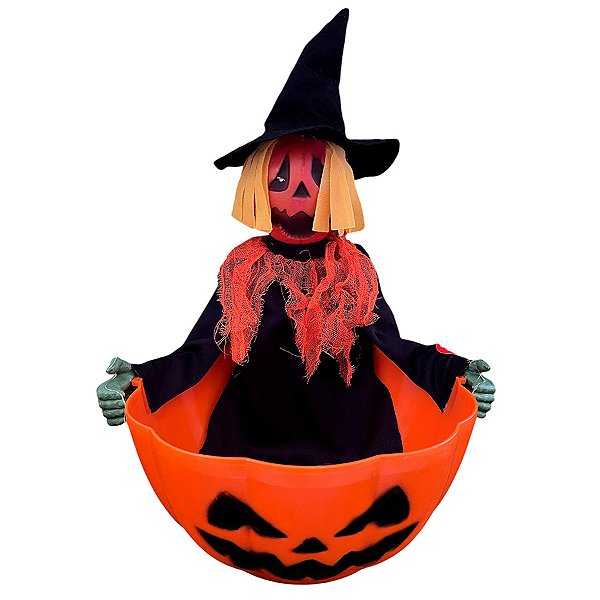 Enfeite Decorativo Halloween - Pestisqueira Abóbora Espantalho com Som e Movimento - 30cm  - 1 unidade - Rizzo