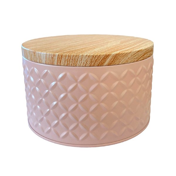 Lata de Metal Redonda Texturizada - Rosa- 13,5x8cm - 1 unidade - Rizzo