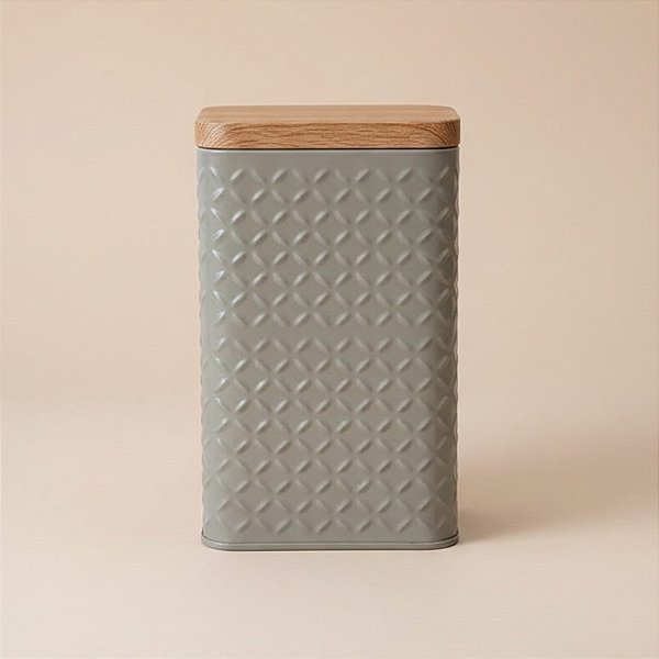 Lata de Metal Quadrada Texturizada - Cinza - 10,5x16cm - 1 unidade - Rizzo