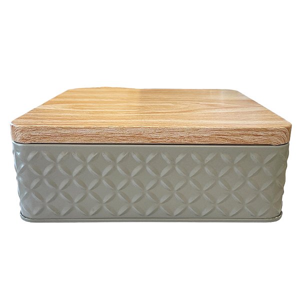 Lata de Metal Quadrada Texturizada - Cinza - 17x6cm - 1 unidade - Rizzo