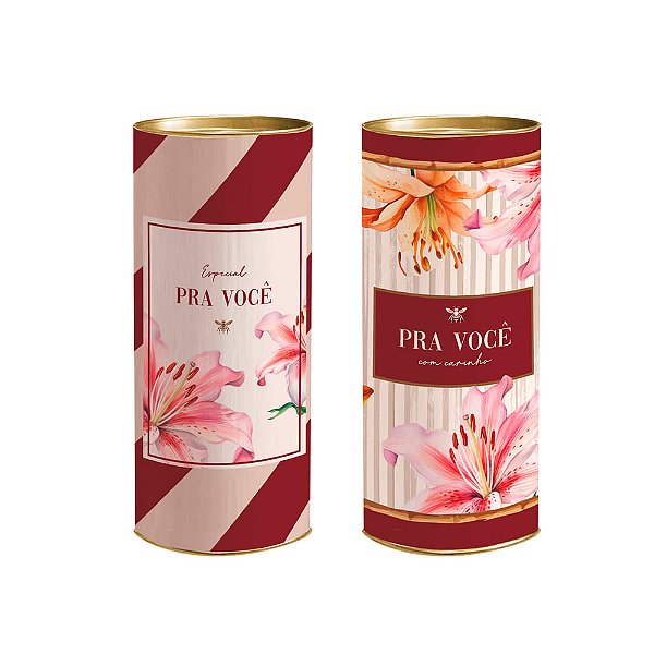 Lata para Presente Rígida - Pra Você com Carinho Rosa  - 1 unidade - Cromus - Rizzo
