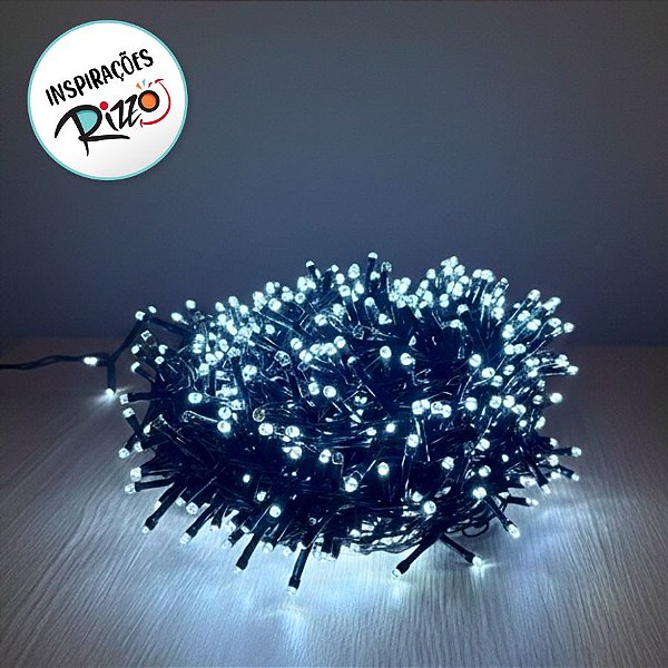 Cordão de LED Pisca Pisca Luz Branca Fria com Fio Verde 500 Leds com Strobos - 10m Bivolt - 1 unidade - Cromus - Rizzo