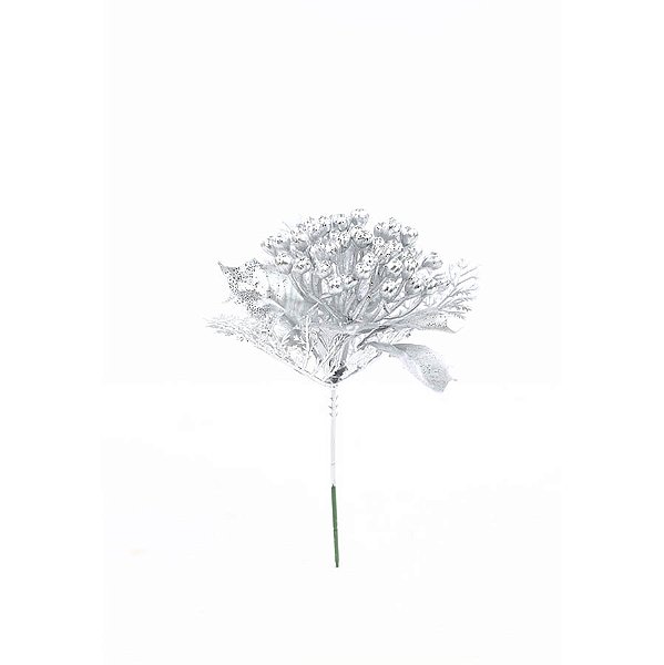 Pick Decorativo - Folhas e Frutinhas Prata - 18cm - 1 unidade - Cromus - Rizzo