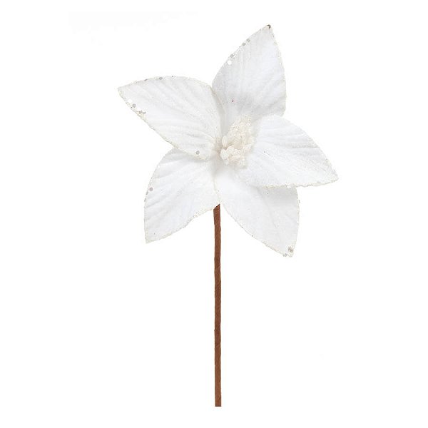 Poinsétia Decorativa - Branca com Glitter - 25cm - 1 unidade - Cromus - Rizzo