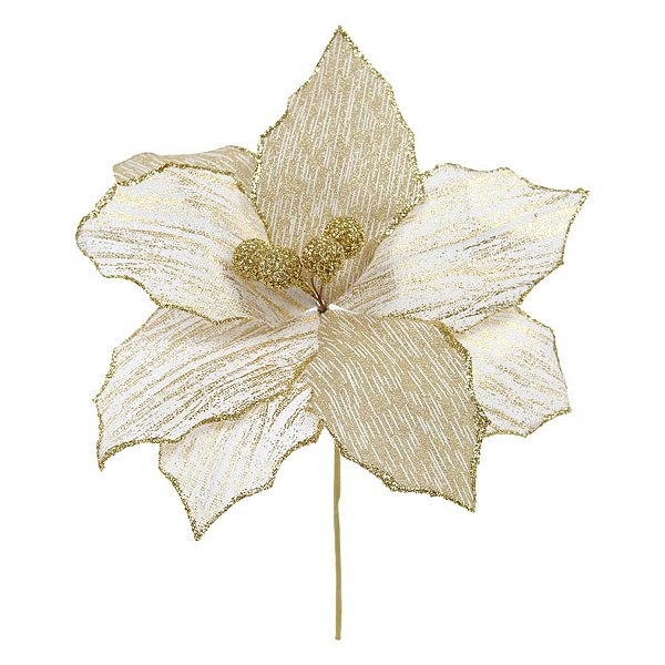 Poinsétia Branca com Riscas Douradas - 20cm - 1 unidade - Cromus - Rizzo