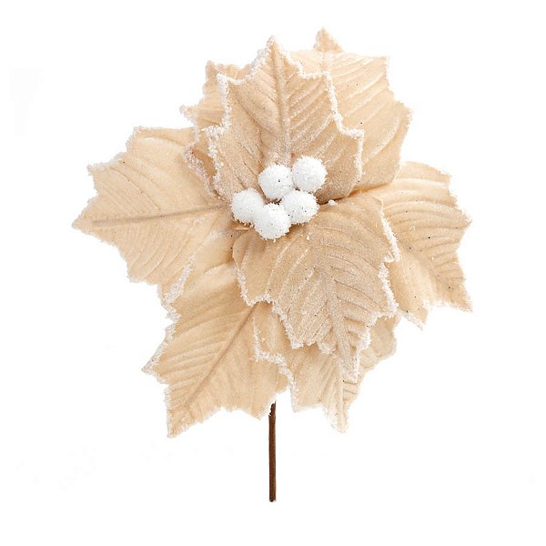 Poinsétia Decorativa - Veludo Bege Nevada - 26cm - 1 unidade - Cromus - Rizzo