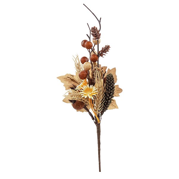 Galho Decorativo - Flores e Frutas Laranja - 36cm - 1 unidade - Cromus - Rizzo
