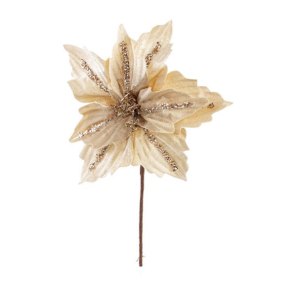 Pick Decorativo de Natal - Bege com Glitter Prateado - 26cm - 1 unidade - Cromus - Rizzo