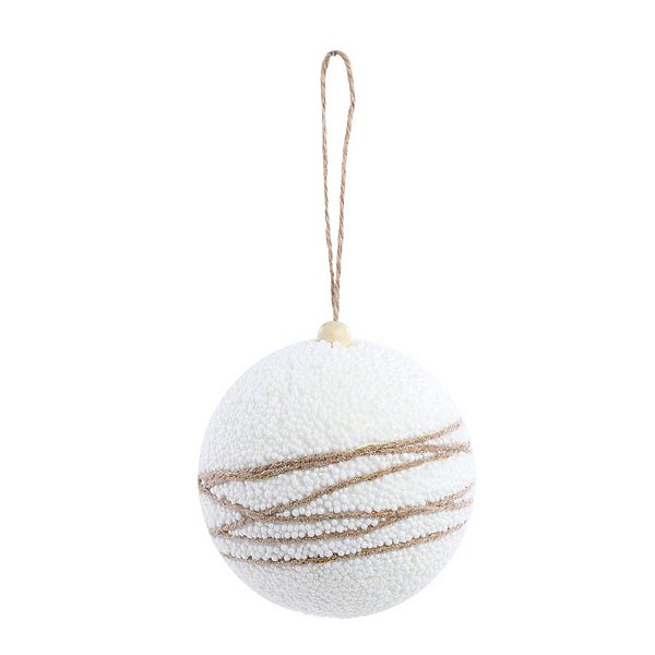 Bola de Natal - Bolinhas Branca e Juta - 8cm - 6 unidades - Cromus - Rizzo