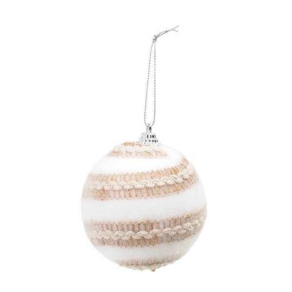 Bola de Natal - Pelucia Branca com Juta - 8cm - 6 unidades - Cromus - Rizzo