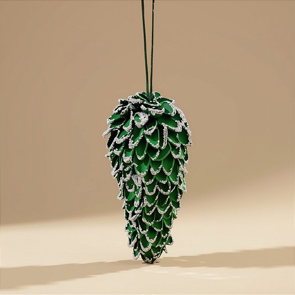 Enfeite de Pendurar - Pinha Verde Glitter - 14x6cm - 1 unidade - Cromus - Rizzo