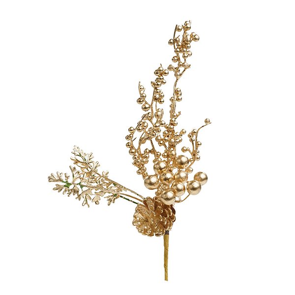 Pick Decorativo De Natal - Frutas Metalizadas Ouro - 29cm - 1 unidade - Cromus - Rizzo