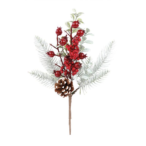 Galho Decorativo - Folhas Verde, Vermelho, Marrom - 31cm - 1 unidade - Cromus - Rizzo