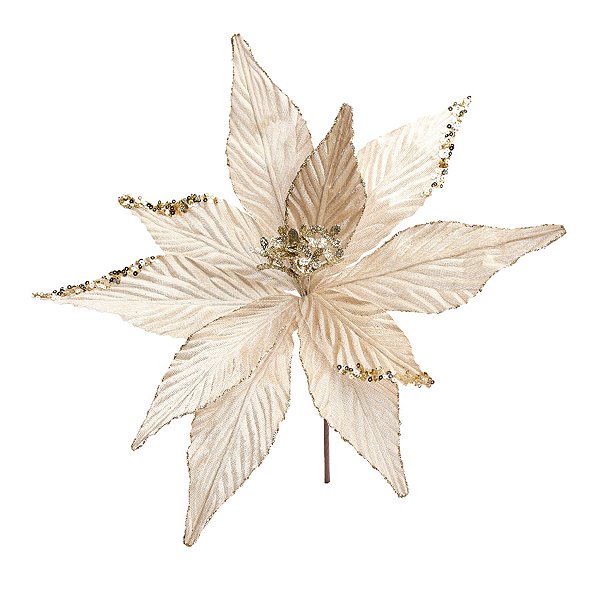 Poinsétia Decorativa - Branca com Glitter Ouro - 28cm - 1 unidade - Cromus - Rizzo