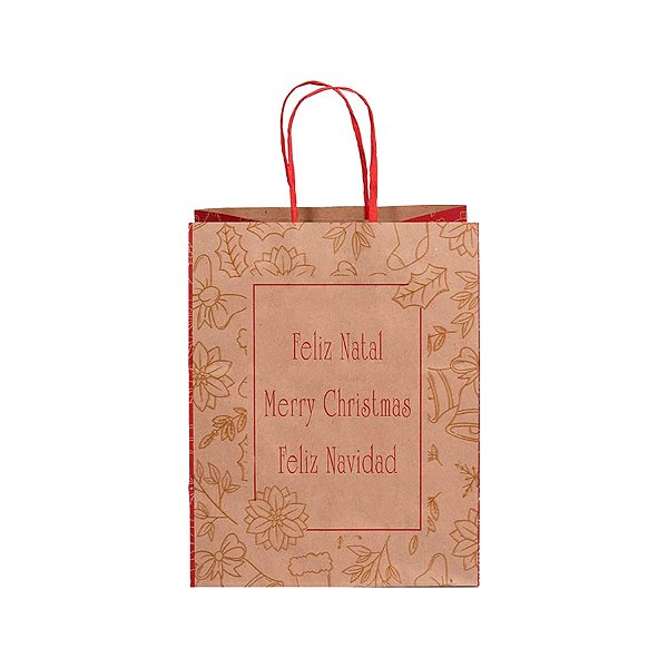 Sacola de Papel - 20x15x25cm - Feliz Navidad - Ref.7359 - 10 unidades - WMA - Rizzo