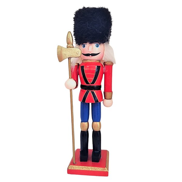 Boneco Soldado Quebra Nozes de Madeira Com Lança - 18,5cm - Azul e Vermelho - 1 unidade - Rizzo - Rizzo