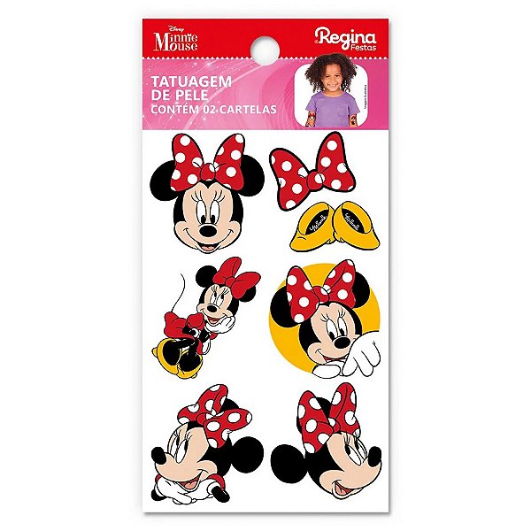 Tatuagem Temporária para Pele - Minnie Mouse - Disney - 12 Tatuagens - Disney Original - Rizzo