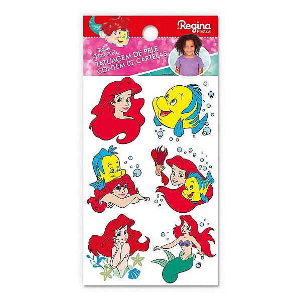 Tatuagem Temporária para Pele - Ariel - Disney - 12 Tatuagens - Disney Original - Rizzo