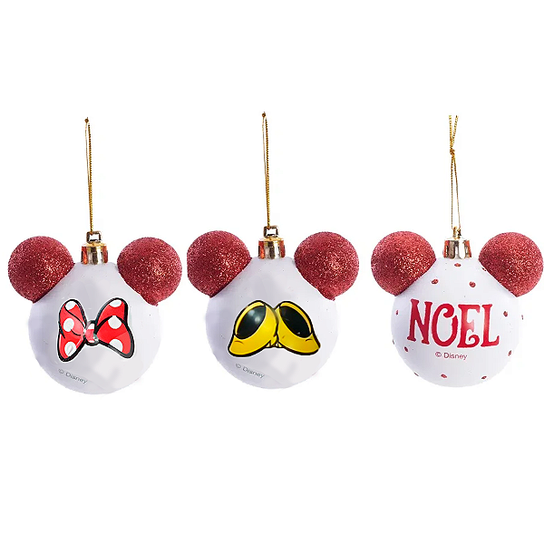 Kit Bolas de Natal Disney Mickey - Sortido - Vermelho, Branco e Amarelo - 6 cm  - 6 unidades - Cromus - Rizzo