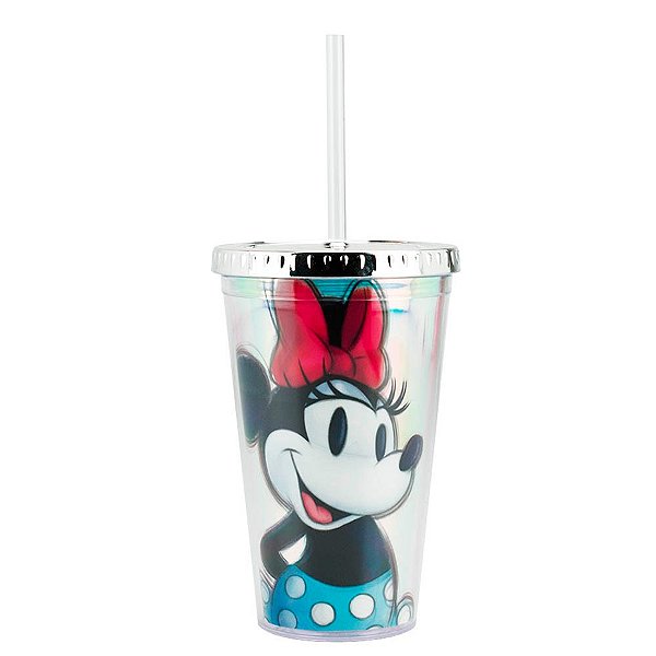 Copo de Plástico com Tampa e Canudo Minnie - 450ml - 1 unidade - Rizzo