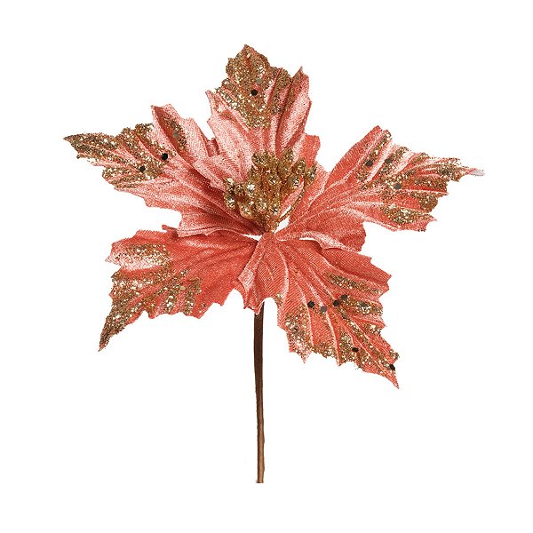 Poinsétia Decorativa - Rosa com Glitter Dourado - 20cm - 1 unidade - Cromus - Rizzo