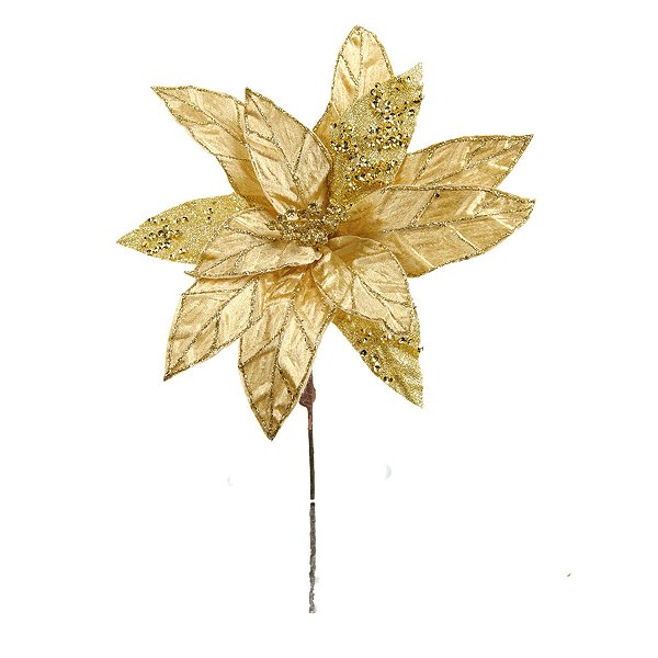 Poinsétia Decorativa - Ouro - 47cm - 1 unidade - Cromus - Rizzo