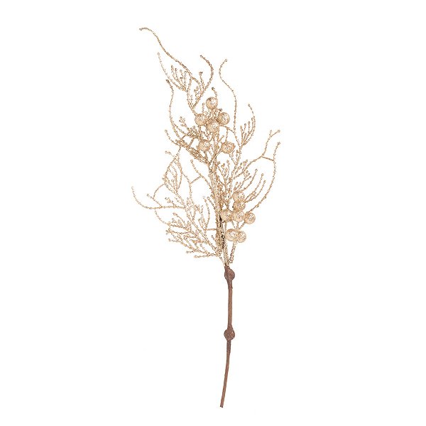 Galho Decorativo - Frutinhas e Galhos com Glitter Champagne - 53cm - 1 unidade - Cromus - Rizzo